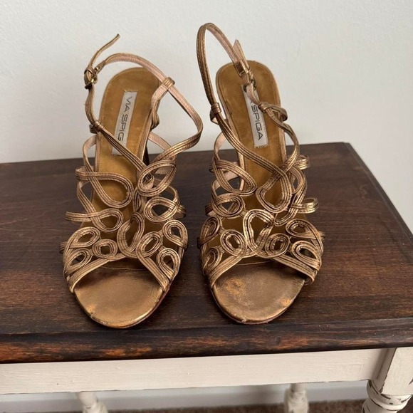 Y2K Via Spiga Gold Bronze Heel Size 8 - Picture 2 of 7